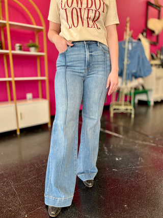 Light Medium Front Seam Denim Flare Jeans