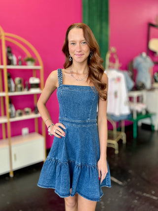 Medium Denim Braided Strap Dress