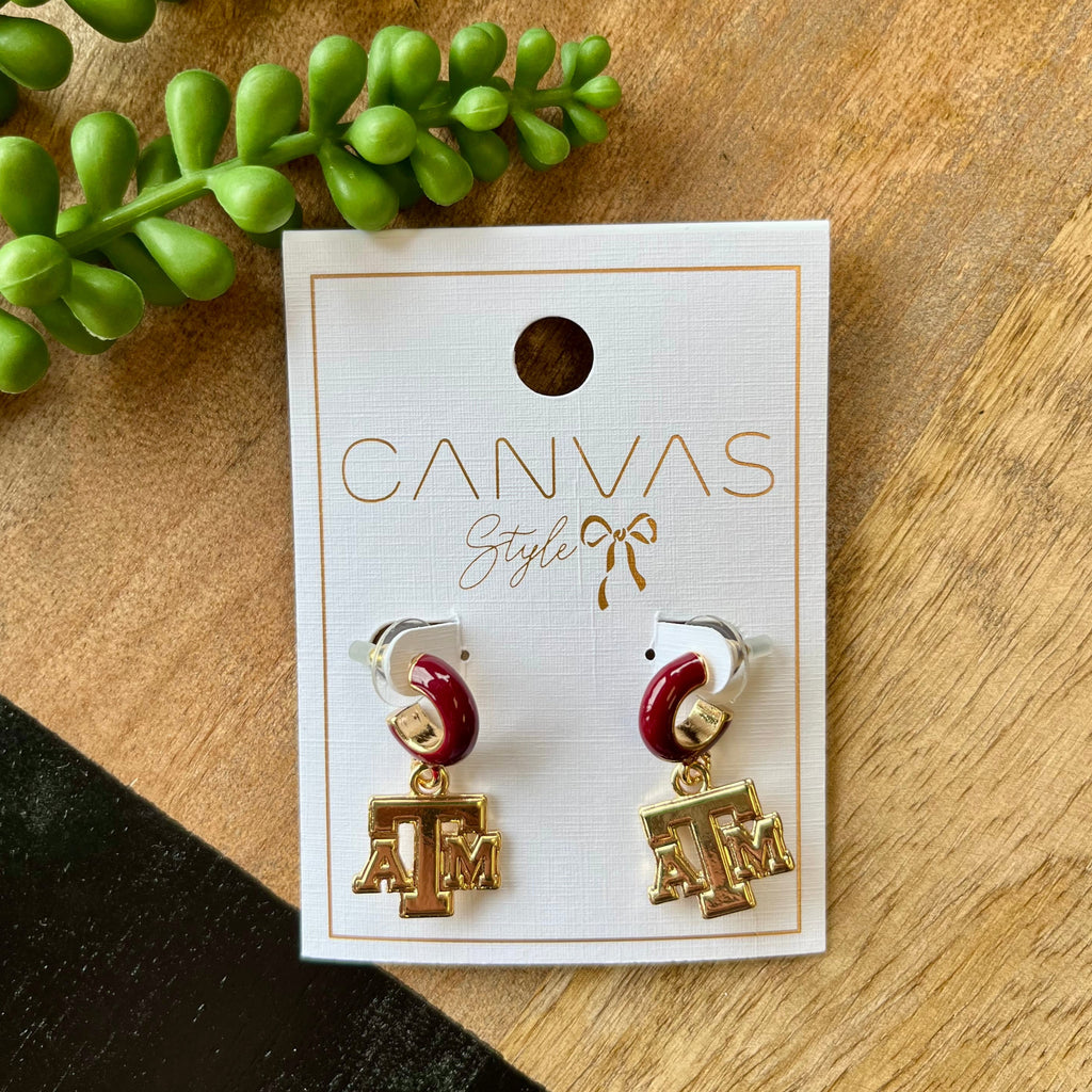 Maroon Huggie & Gold Texas A&M Earrings