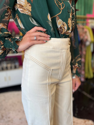 Cream Wide Leg Flare Jeans