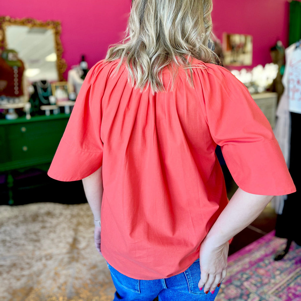 Coral Flutter Sleeve Top