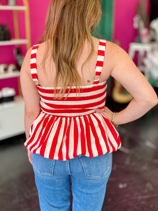 Red & Cream Striped Sleeveless Top