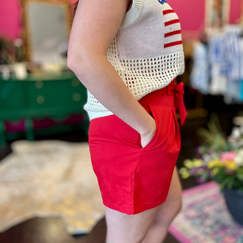 Vine Red High Rise Shorts
