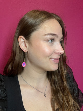 Too Chic Neon Pink Teardrop Crystal Earrings