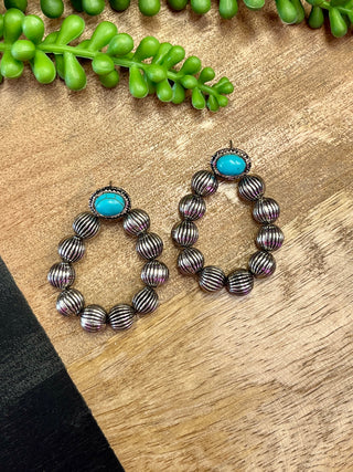 Silver Beaded Loop & Turq Earring