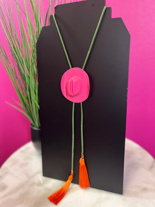 Hot Pink Cowboy Hat Bolo Necklace