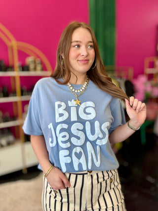 Big Jesus Fan Denim Blue Tee