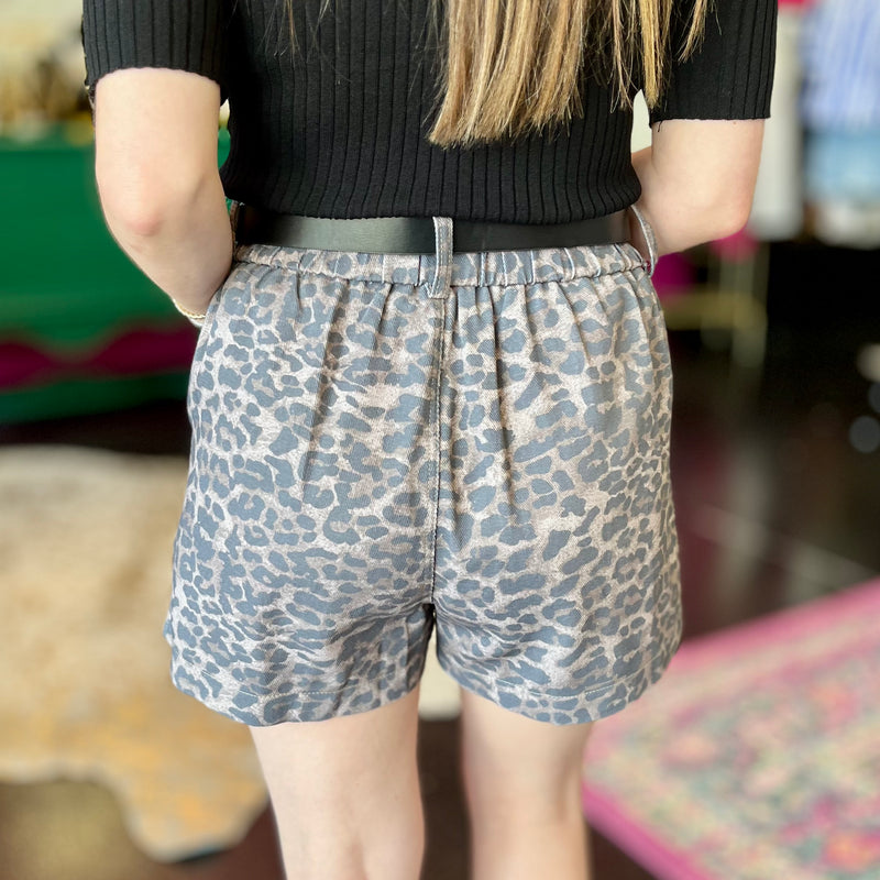 Mocha Leopard Denim Shorts