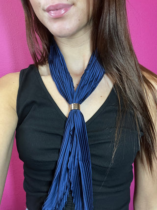 Navy Pleated Satin Wild Rag