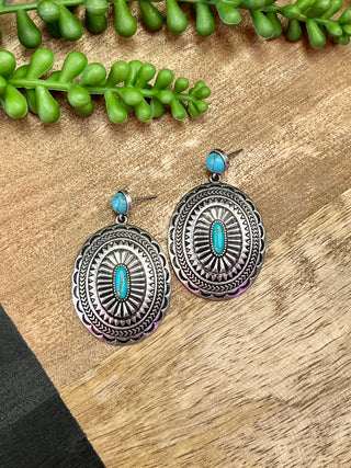 Silver Concho & Turq Earring