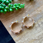 Gold & Pearl Stone Hoops