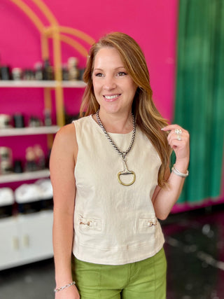 Cream Horsebit Sleeveless Top