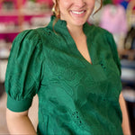 Emerald Green Floral Embroidery Top