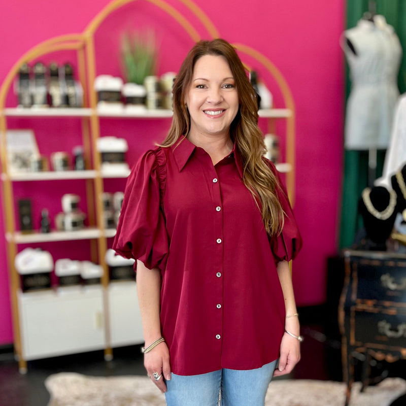 Maroon Bubble Sleeve Top