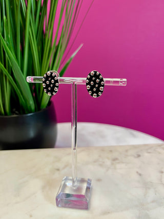 Silver Dot Oval Stud Earrings