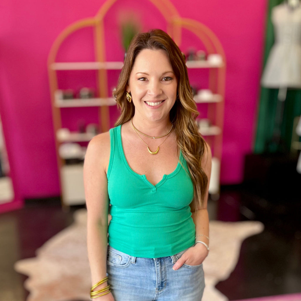 Green VCut Ribbed Tank