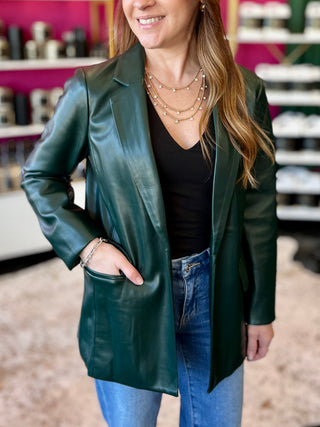 Hunter Green Faux Leather Blazer