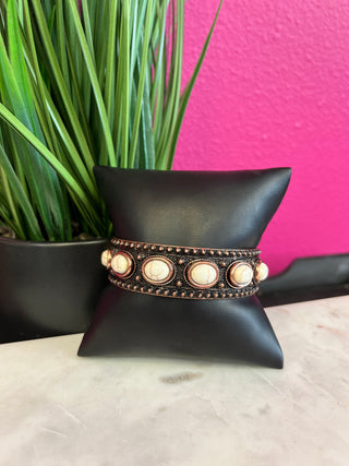 Bronze Stamped & Ivory Stone Cuff