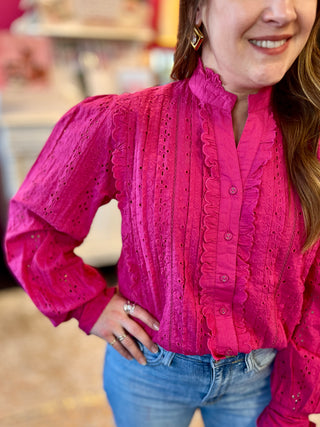 Kathleen Hot Pink Eyelet Top