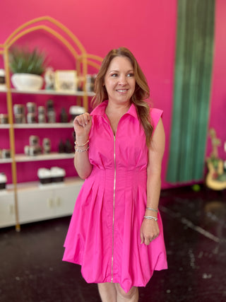 Hot Pink Zip Front Dress