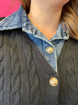 Black Knit & Denim Layered Top