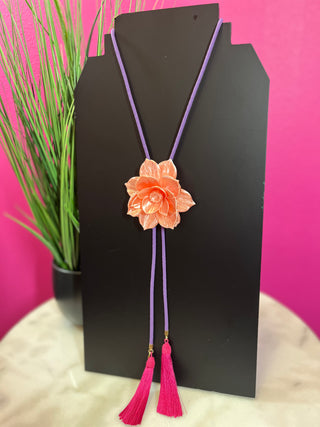 Pearlized Pink Lotos Flower Bolo Necklace