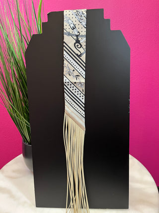 Ivory & Black Print Fringe Twilly