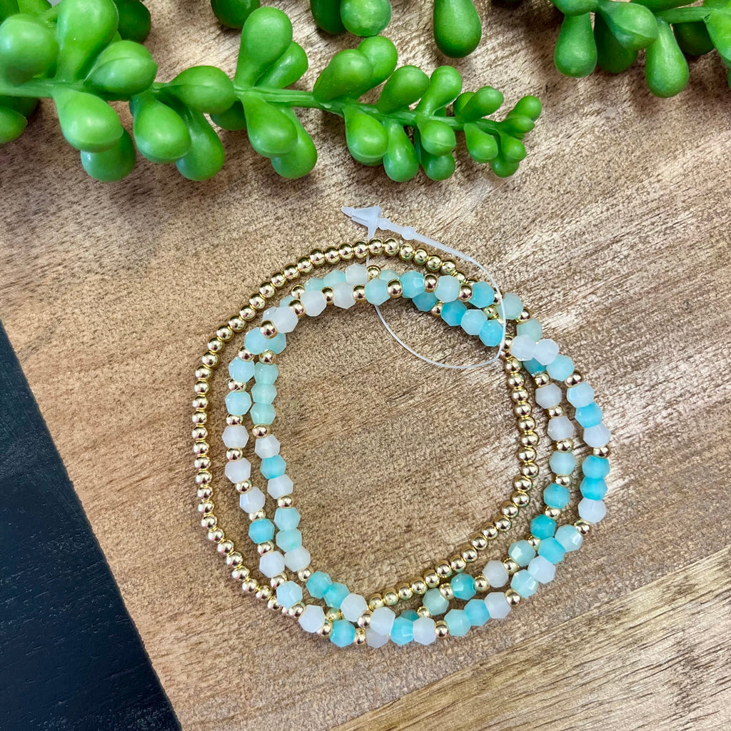 Turq & Gold Beaded 3 Bracelet Set