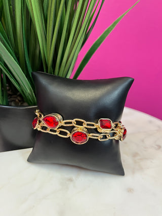 Red Crystal & Gold Chain Bracelet