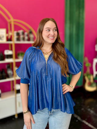 Indigo Blue Quarter Zip Swing Top