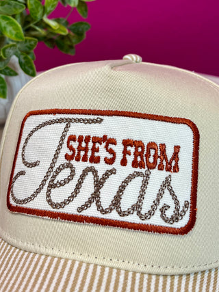 Burnt Orange She's From Texas Striped Baseball Hat