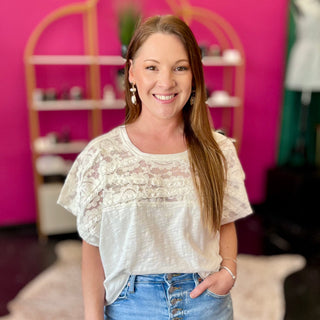 White  Lace Yoke Knit Top