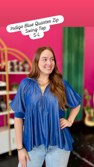 Indigo Blue Quarter Zip Swing Top