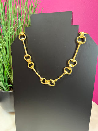 Gold Textured Horsebit Necklace - Water Resistant