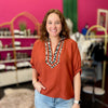 Rust & Leopard Trim Top