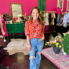 Orange Floral Button Up Top