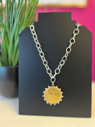 LNL Silver Chain & Horse Coin Necklace