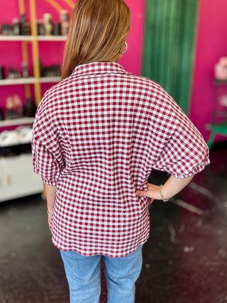 Maroon & White Gingham Top