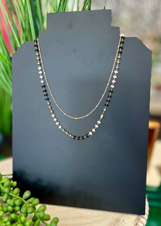 Black, White, Gold Bead 2S Necklace