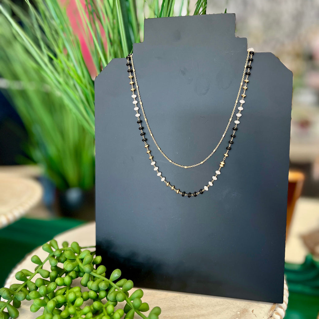 Black, White, Gold Bead 2S Necklace