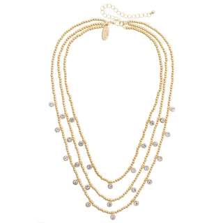 Gold Ball Bead & Crystal Layered Necklace