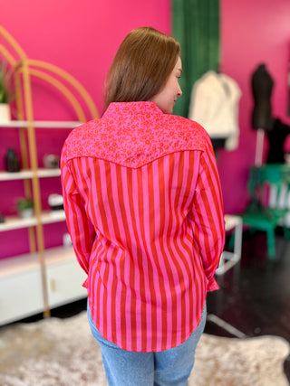 Pink & Red Striped Western Vibes Top
