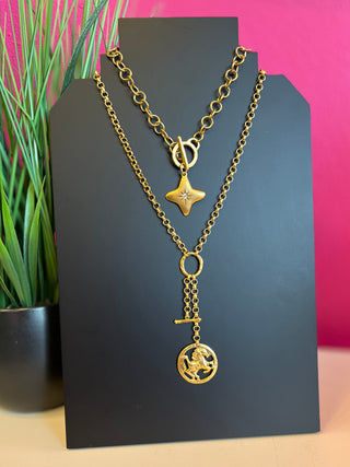 LNL Gold Crystal Cross Toggl Chain Necklace