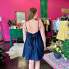 Navy Scallopped & Bow Back Dress