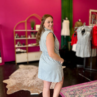 Denim Striped Front Pocket Dress