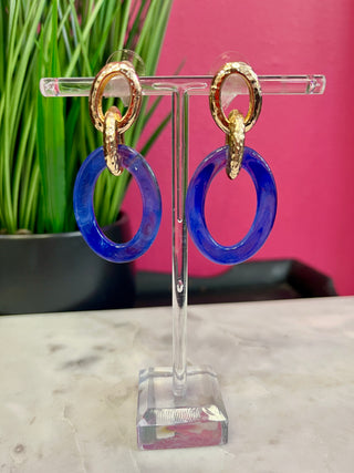Royal Blue Oval & Gold Earring