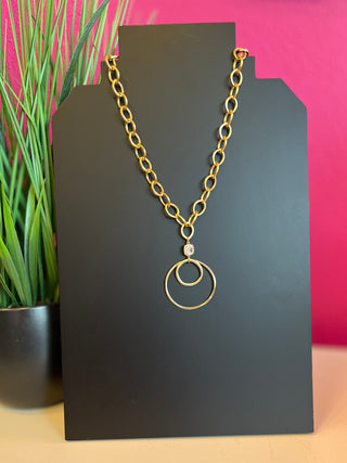 LNL Matte Gold Double Circle Chain Necklace