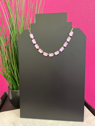 Too Chic Rectangle Pink & Gold Chain Necklace