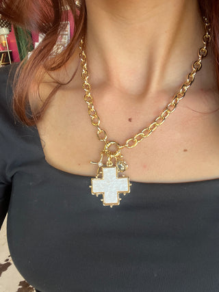 Mother of Pearl Cross Charm Necklace