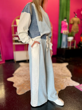 Denim & Sage Color Block Wide Leg Pant